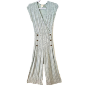 2/$35 CAUTION to the WIND Knit Jumpsuit Soft Green /White Stripe Sz Small EUC